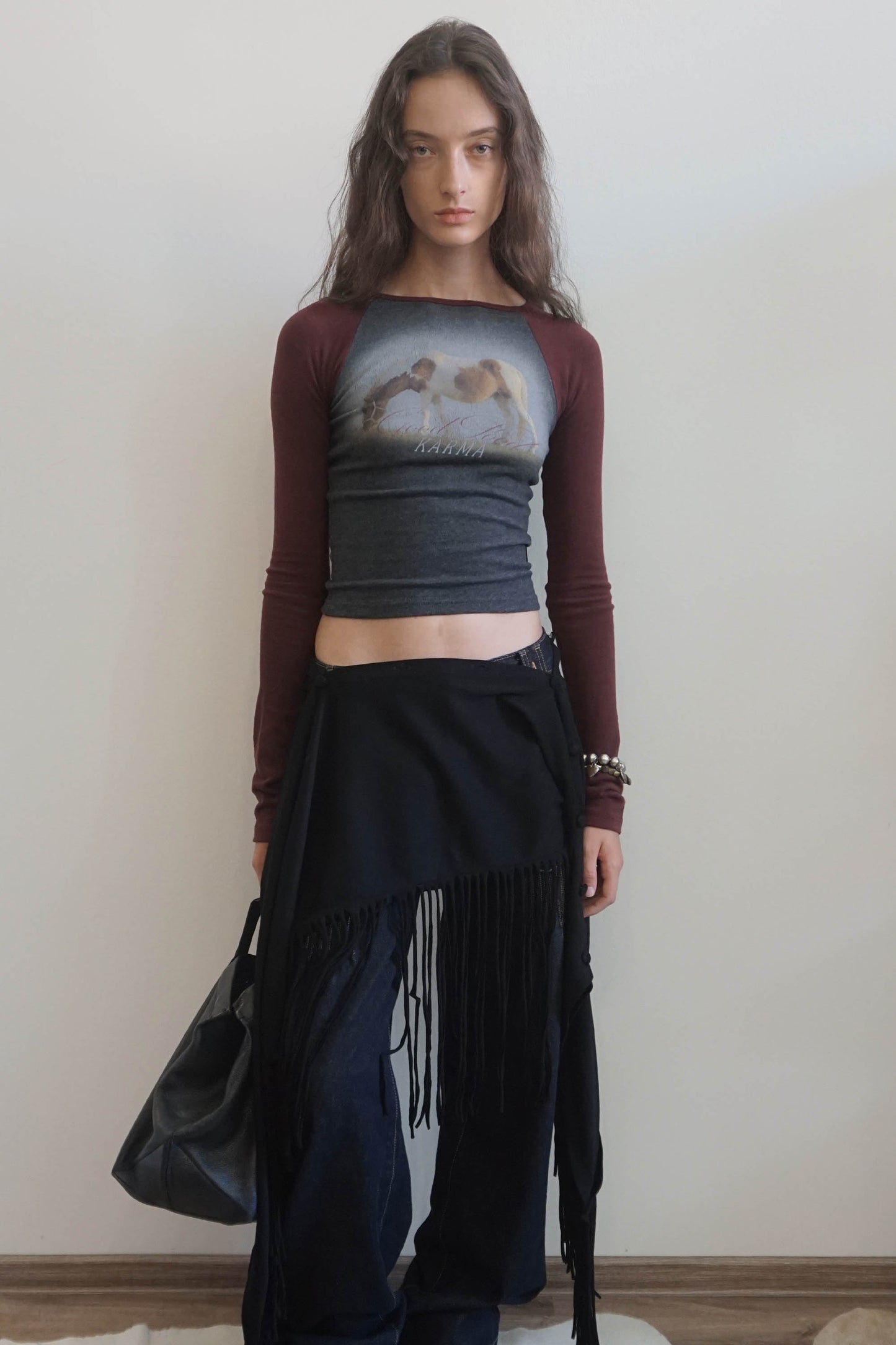 Good Karma Raglan Tee Charcoal/Burgundy