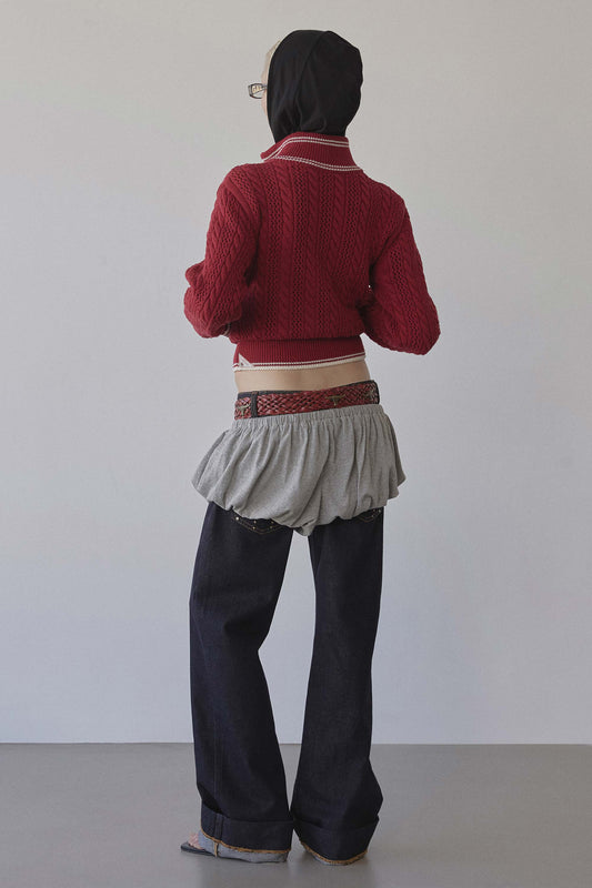 Knitted Cable Track Zip-Up Red/Ivory