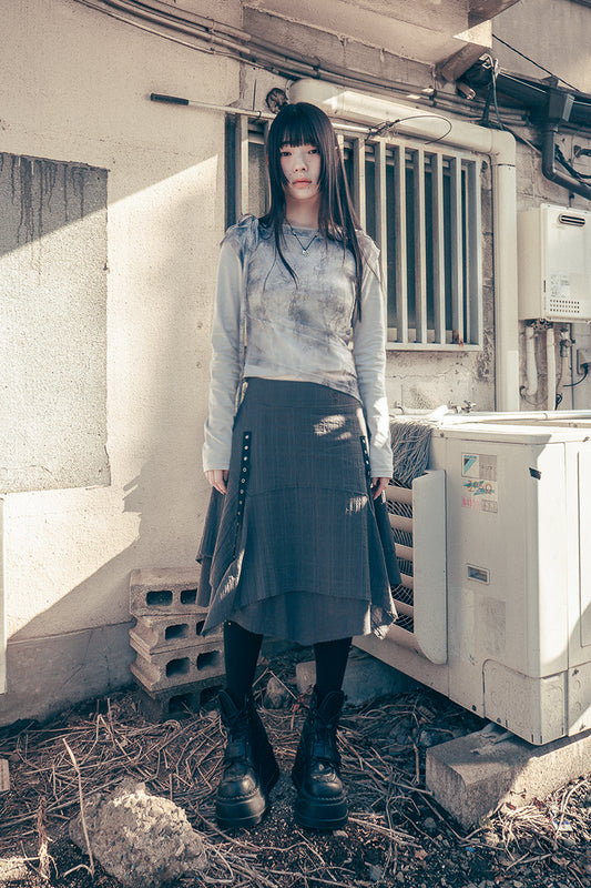 Strap layered midi skirt (Charcoal)