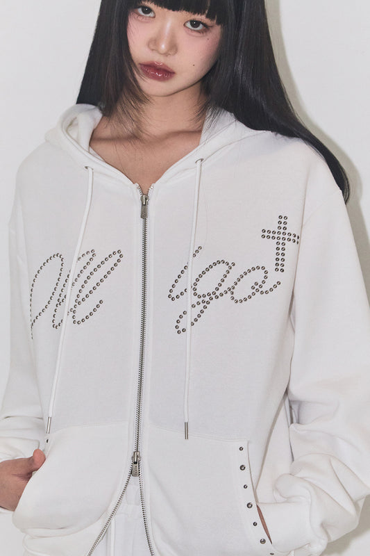 Cross Hotfix Hooded Zip-up in / White