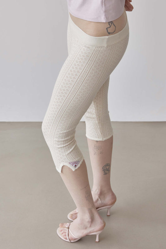 Eyelet Knit Capri Pants Ivory