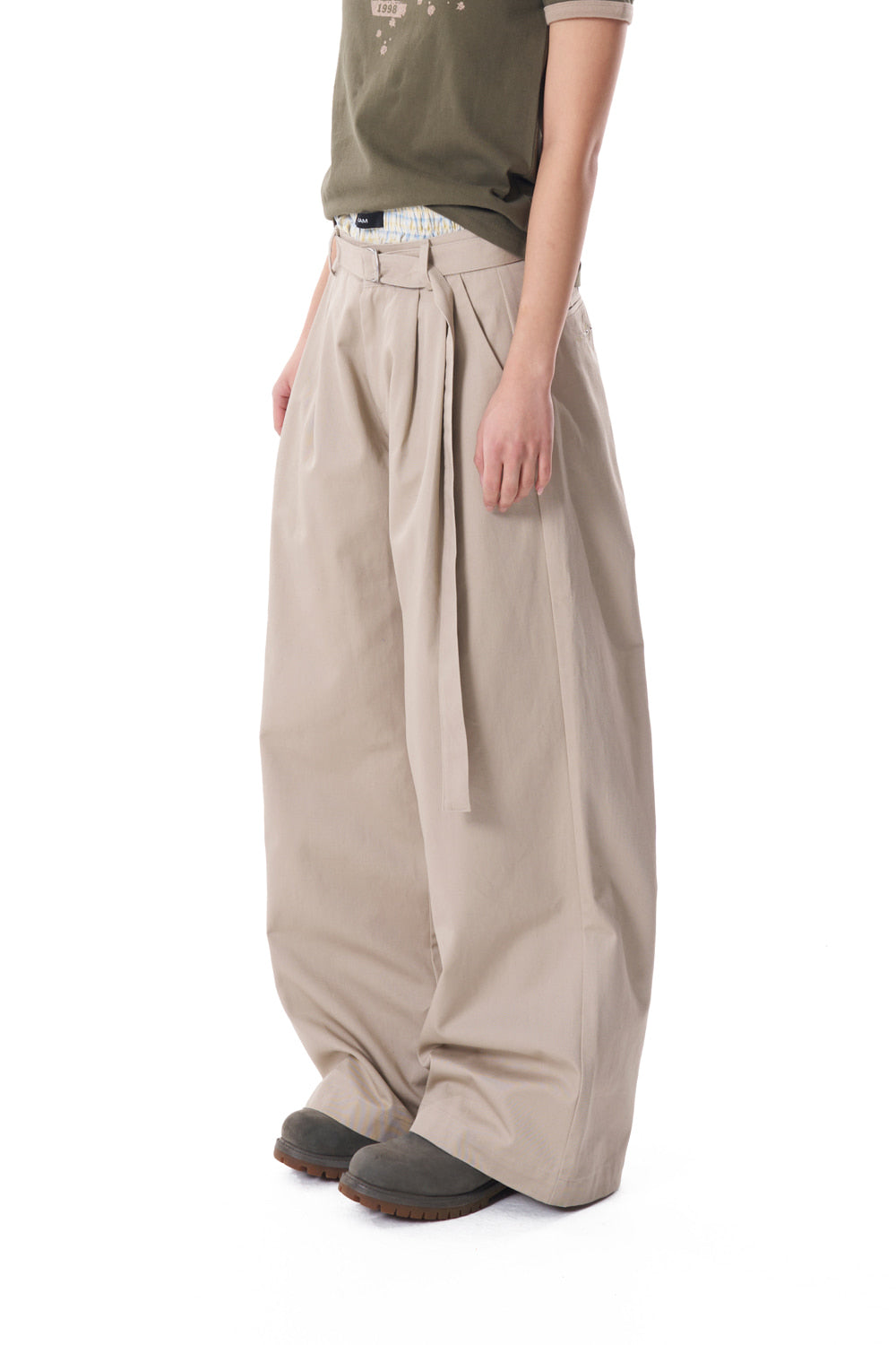 Western Belted Cotton Pants (Beige)