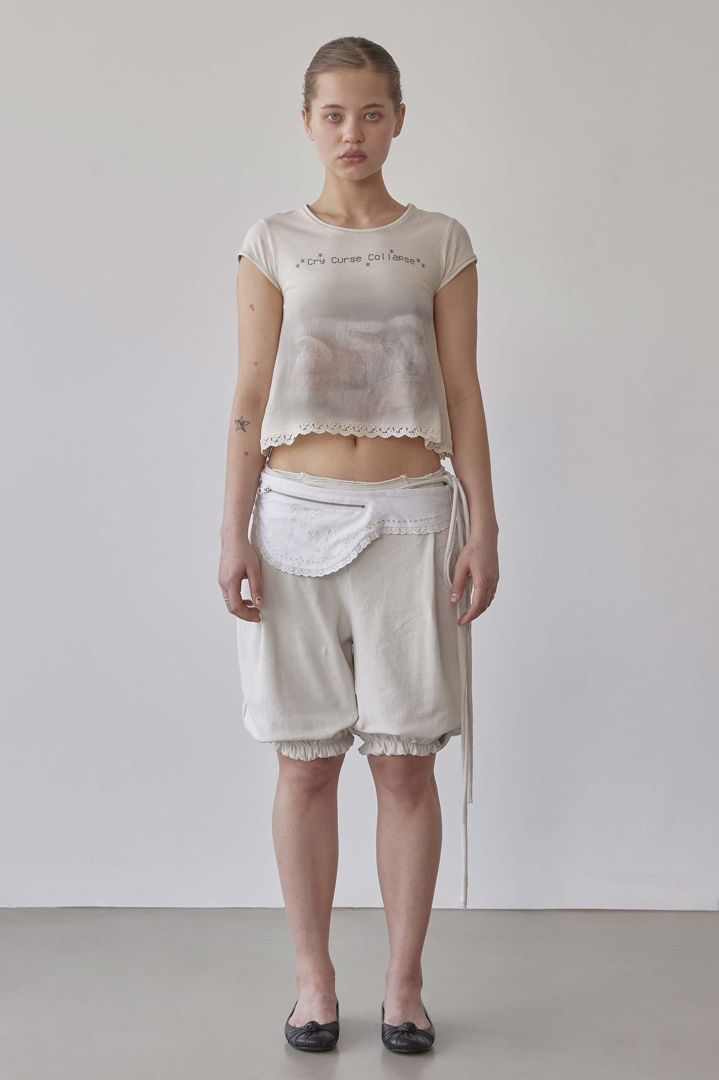 Lace Crop Baby Tee Nude Pink