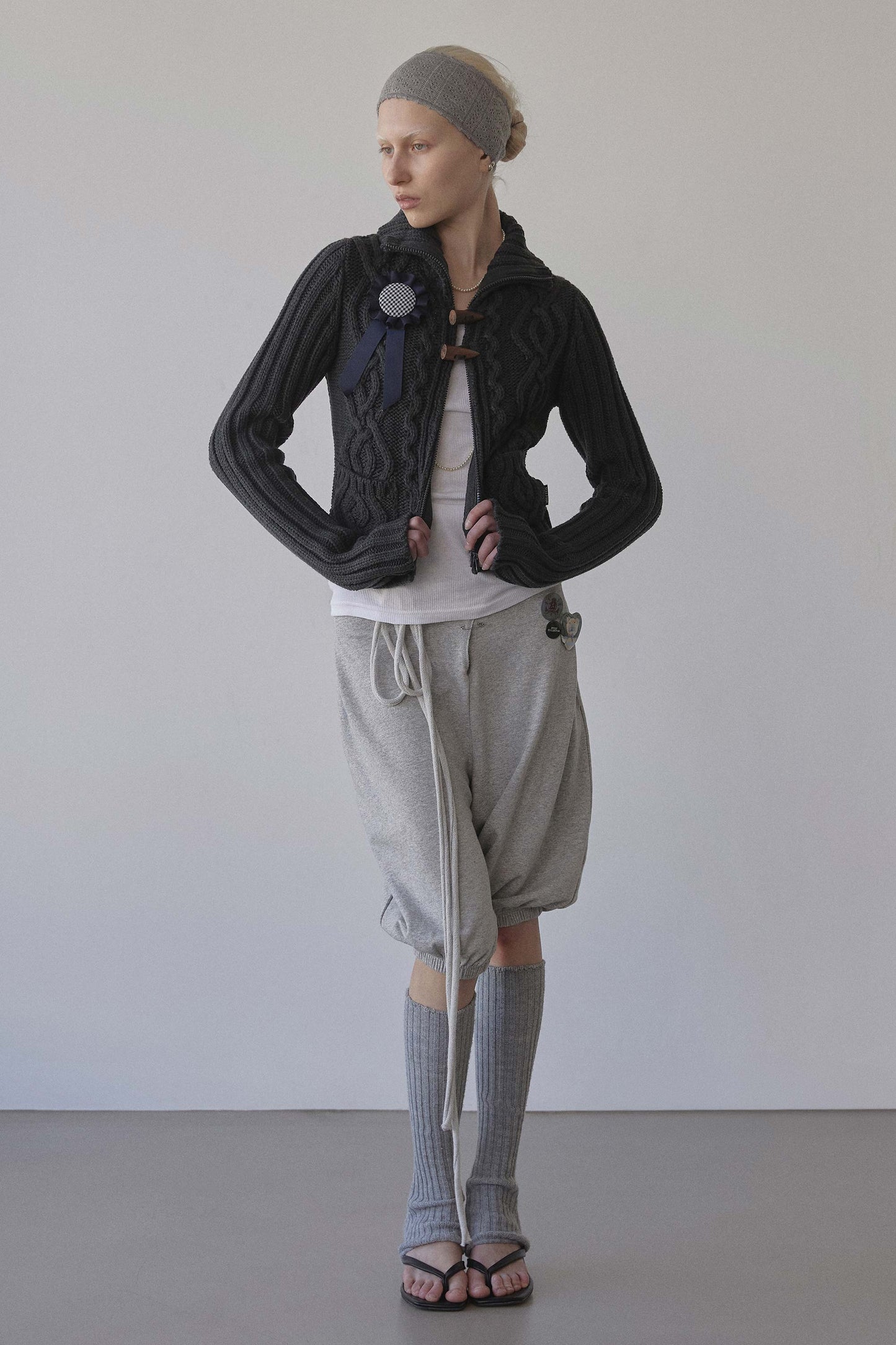 Two Way Cable Cardigan Charcoal