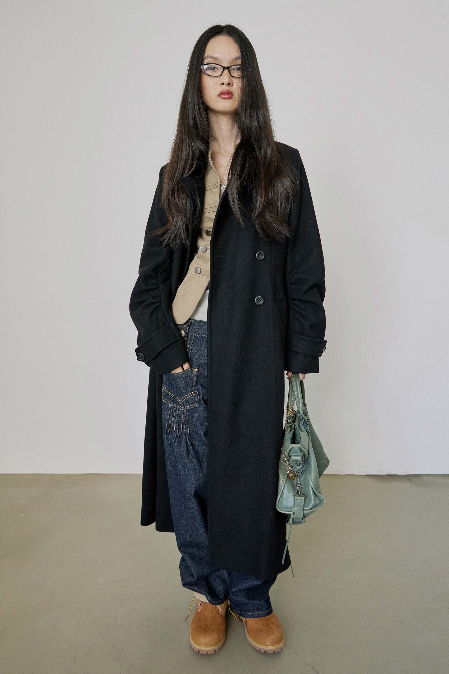 Tailored Wool Long Coat Black