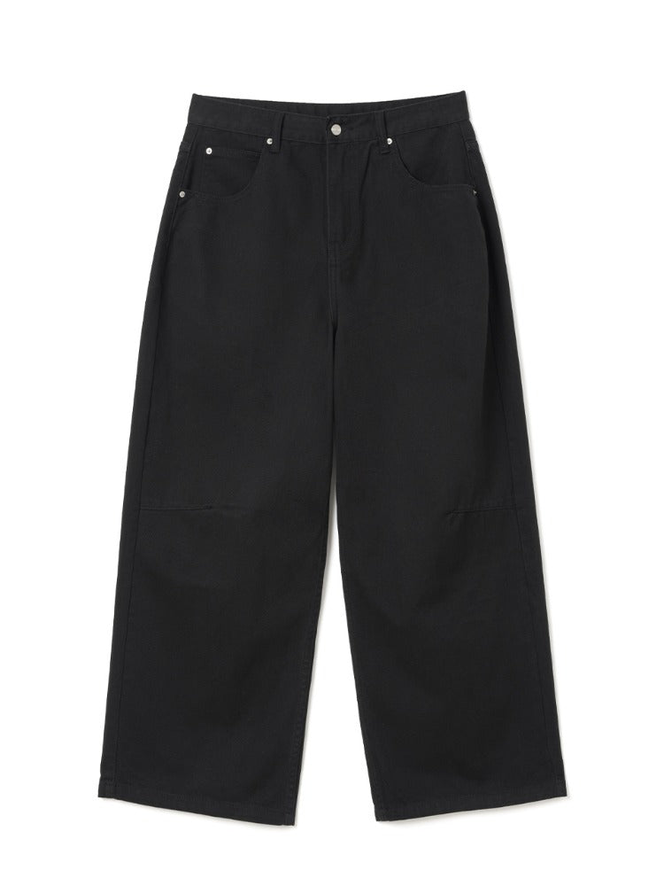 Loose Straight Denim Pants [Black]