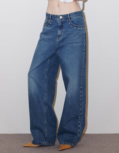 STUDDED WASHED JEANS / 2 Color