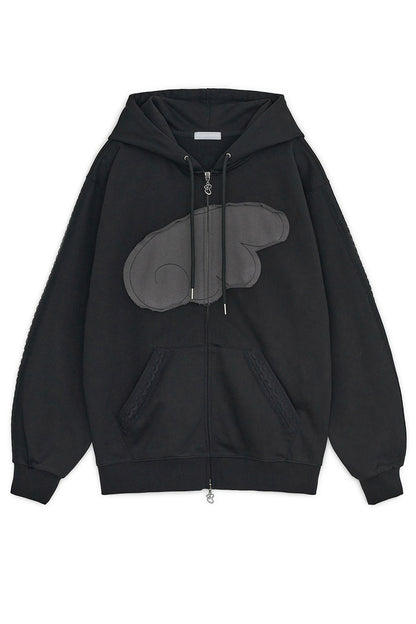 Angel wing hoodie zip-up (Black)