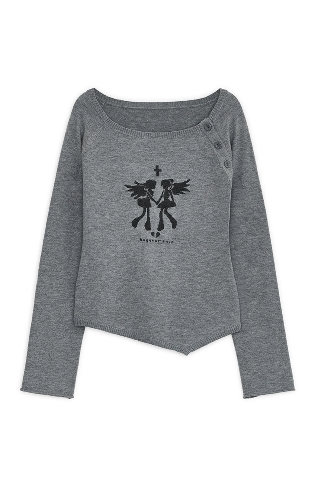 Fallen angel button knit top (Gray)
