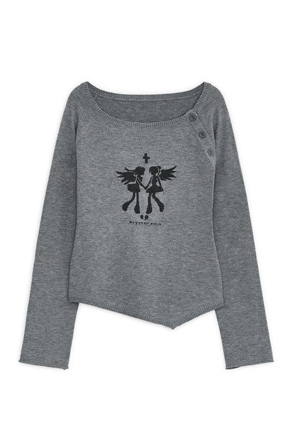 Fallen angel button knit top (Gray)
