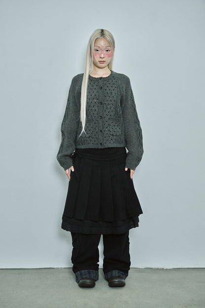 Vintage ruffle knit cardigan (Charcoal)