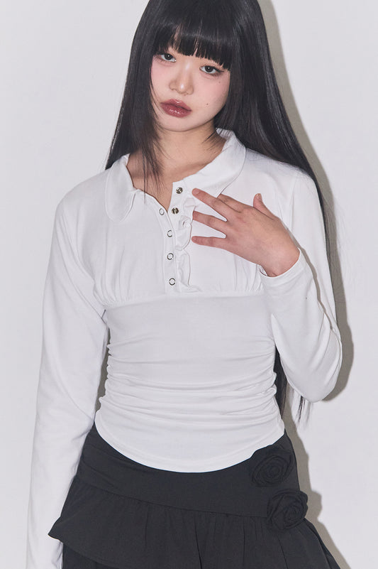 Collar neck shirring top White