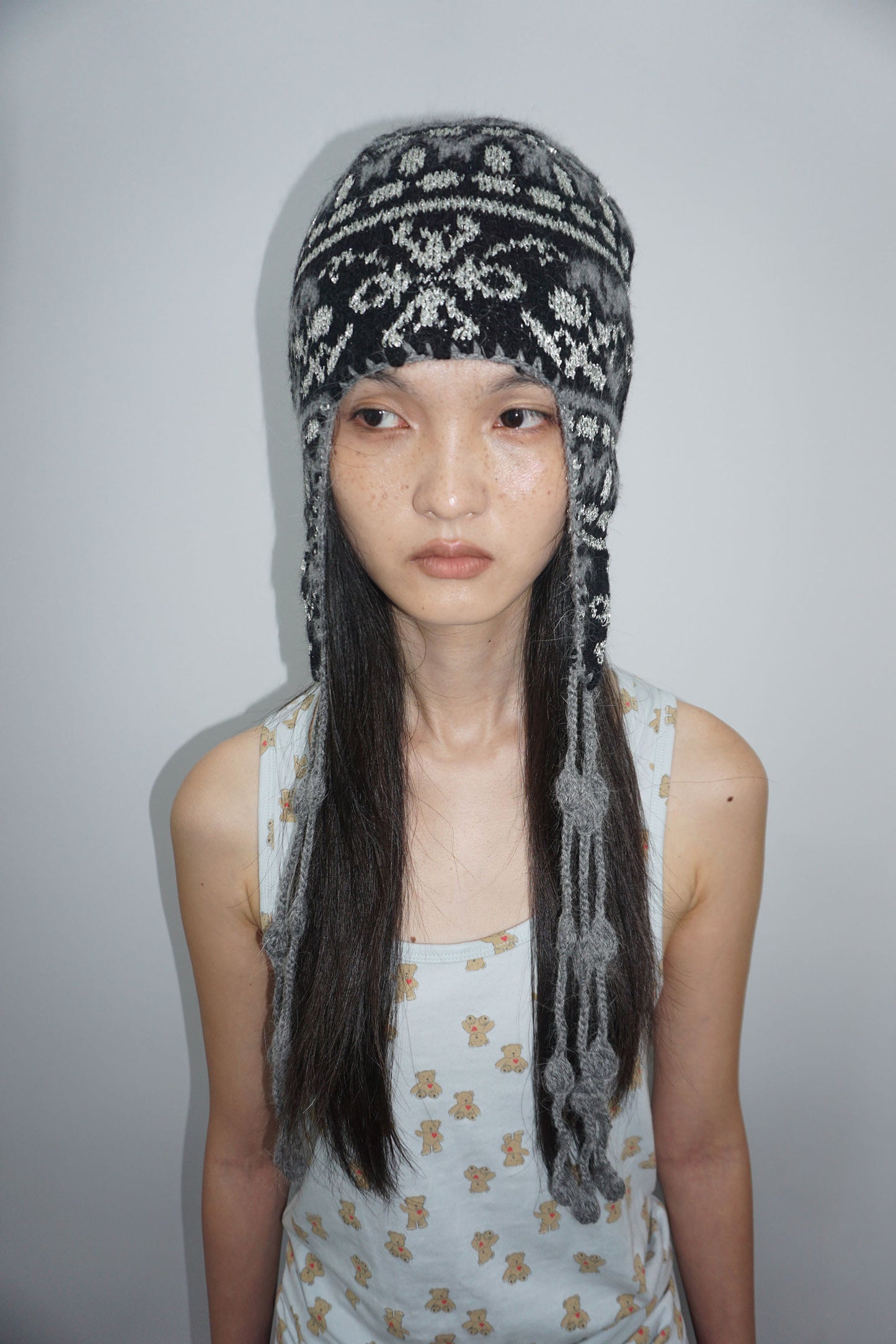 Sequin Nordic Earflap Beanie Black