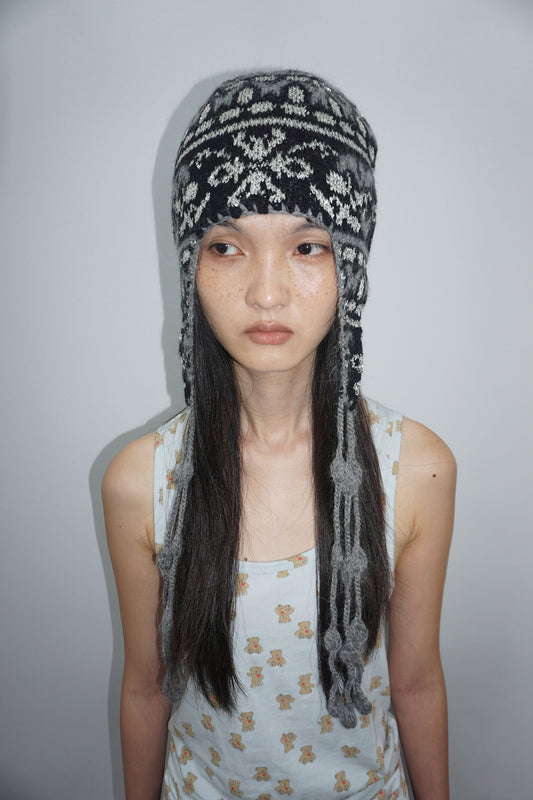 Sequin Nordic Earflap Beanie Black