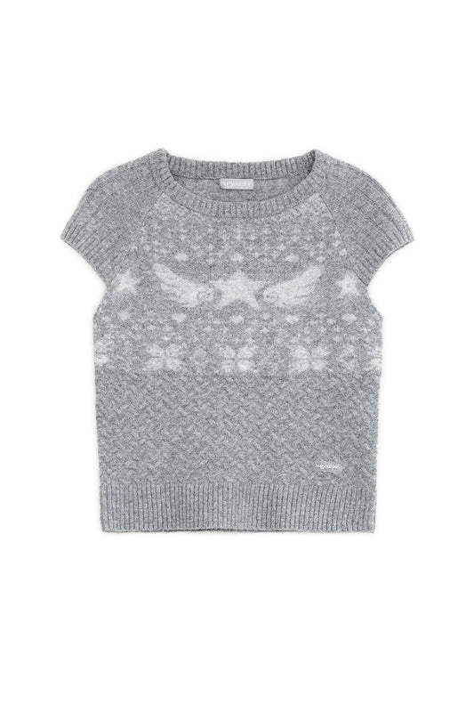 Star-wing knit top (Graish blue)