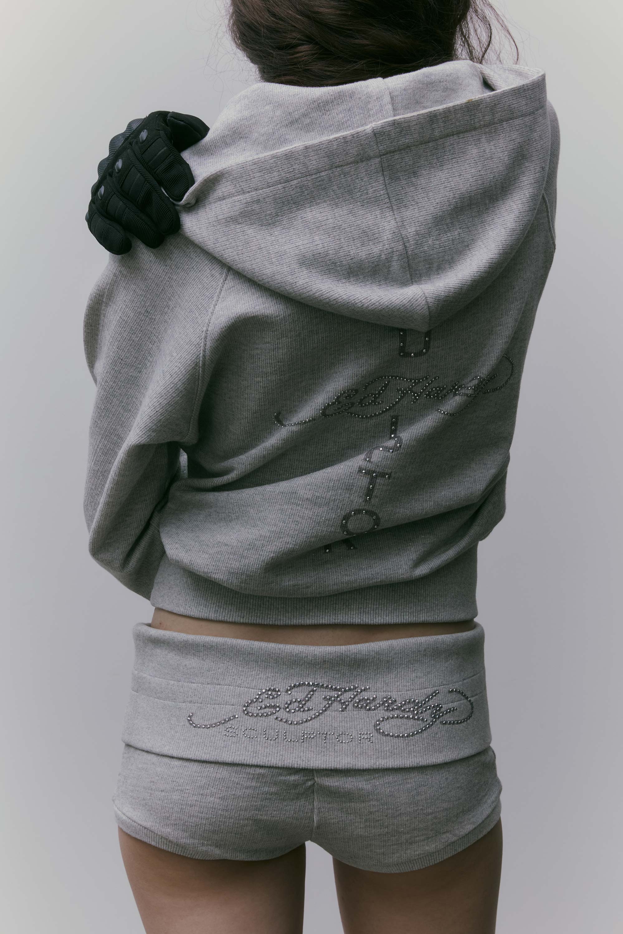 Sculptor X Ed Hardy] Cherry Shorts Melange Gray – Tott