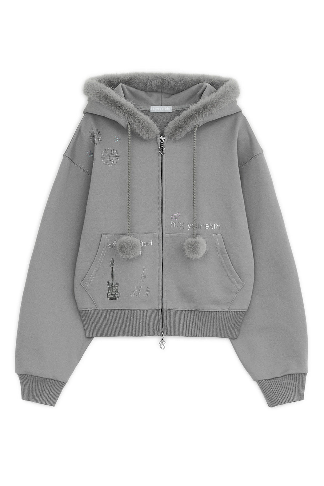 Hotfix fur hoodie zip-up (Gray)