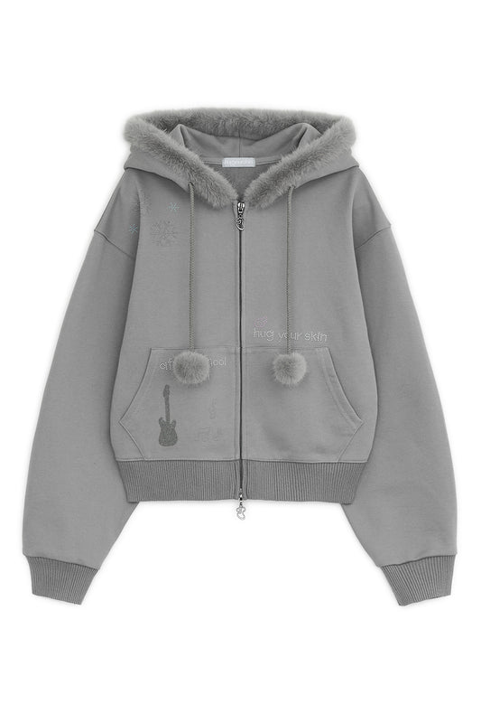 Hotfix fur hoodie zip-up (Gray)