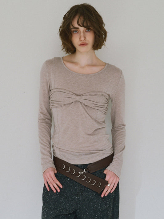 Bustier Shirring T-shirts [Beige]
