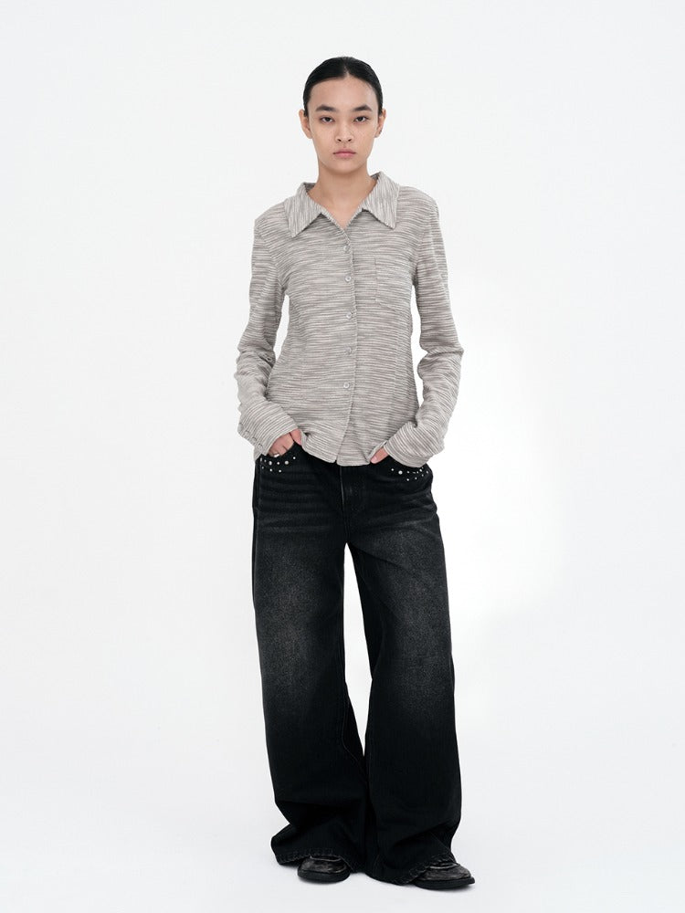 Stud Wide Jeans [Black]