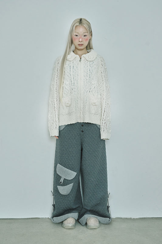 Popcorn knit zip-up (Butter)