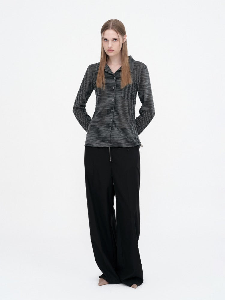 Zipper Wide Trousers [Black]