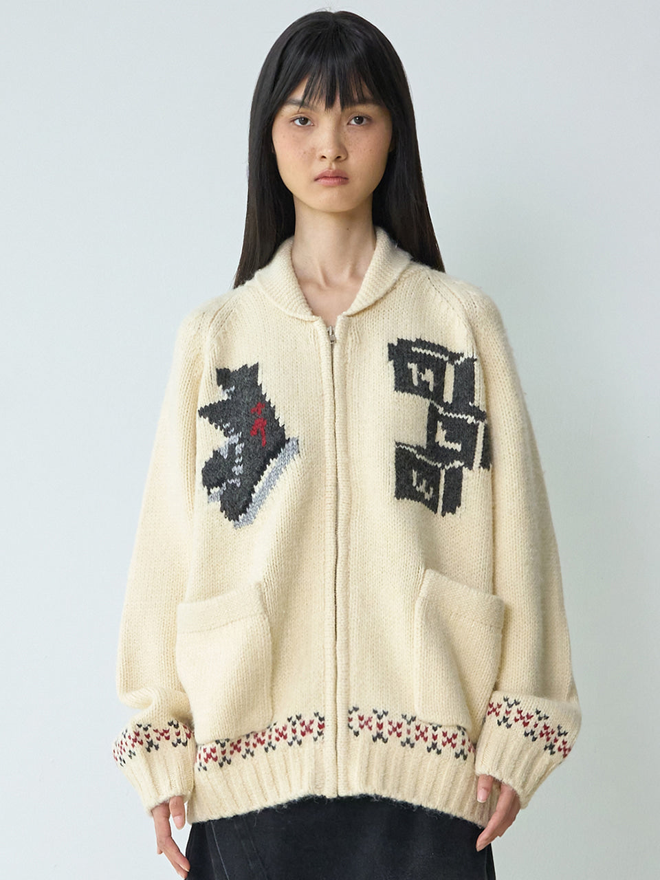Symbol Cowichan Knit Zip Up [Ecru]