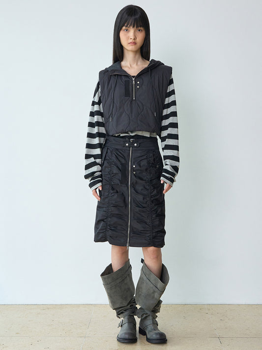 Utility Shirring Zip Skirt [Black]