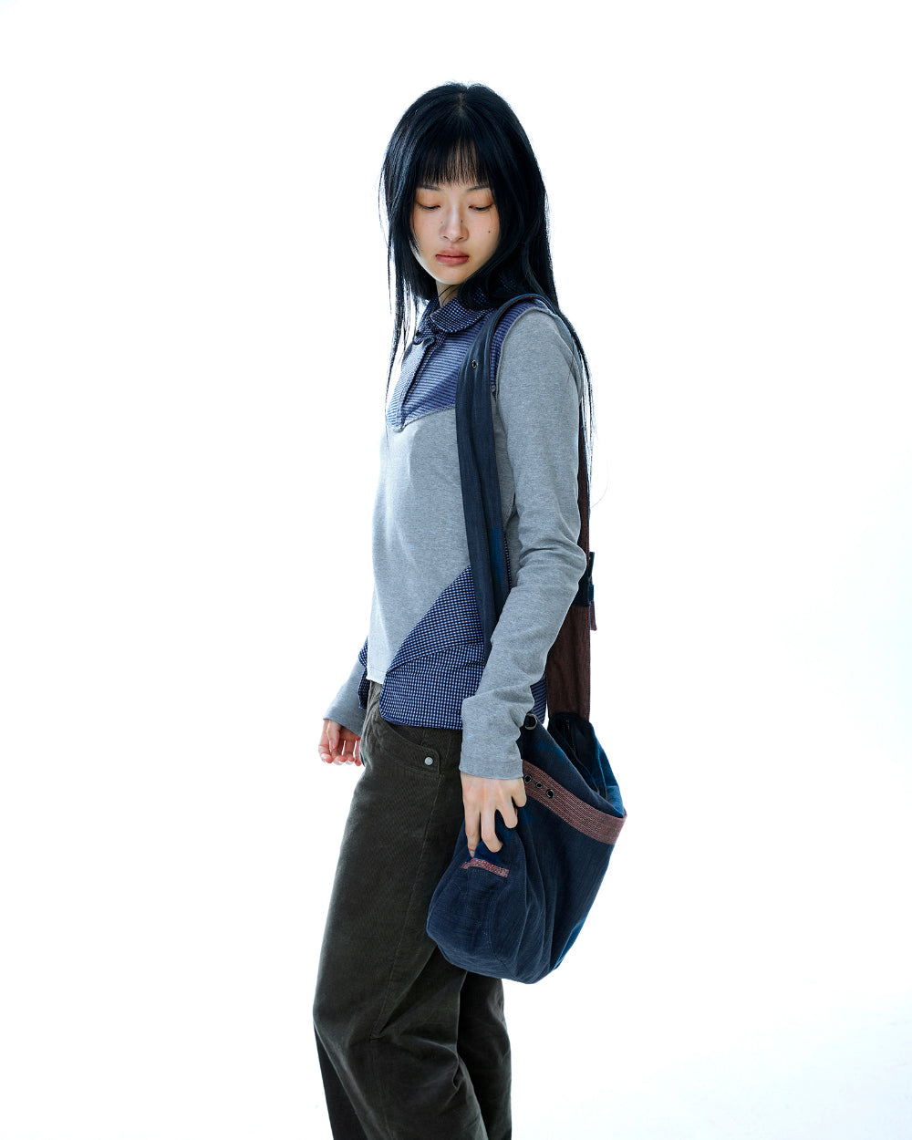 REVERSIBLE COLLAR LONGSLEEVES MELANGE GRAY