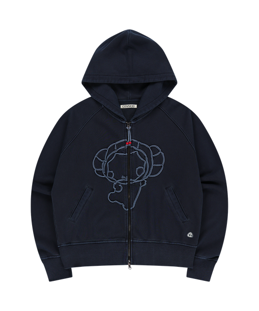 VINTAGE TAPE HOOD ZIP-UP NAVY