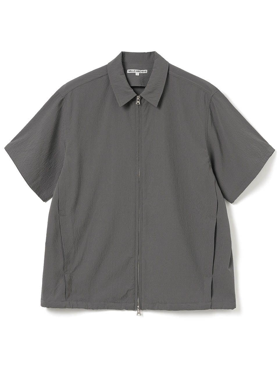 Seersucker Zip-Up Half Shirts [Dark Gray]