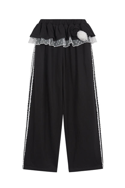Bloom Ruffle Lace Sweatpants / Black