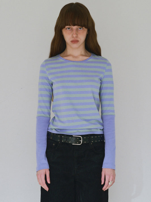 Stripe Warmer T-shirts [Purple]