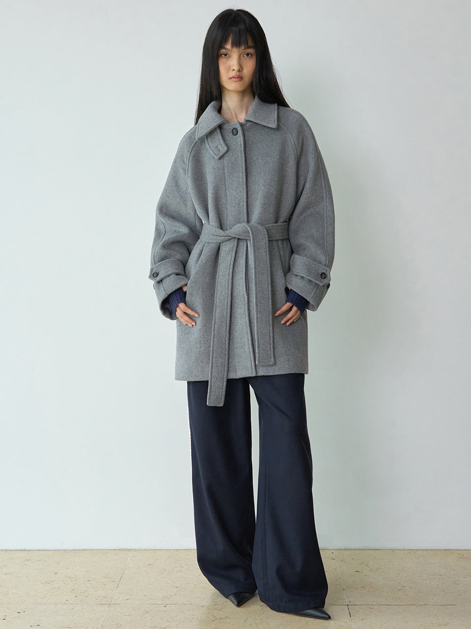 Wool Raglan Half Coat [Gray]