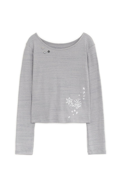 HUG stitch knit T (Graish pink)