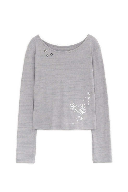 HUG stitch knit T (Graish pink)