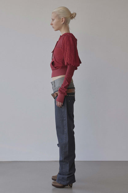 Puff Sleeve Zip-Up Hoodie Red