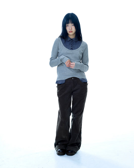 LEAF CUT CORDUROY PANTS BROWN