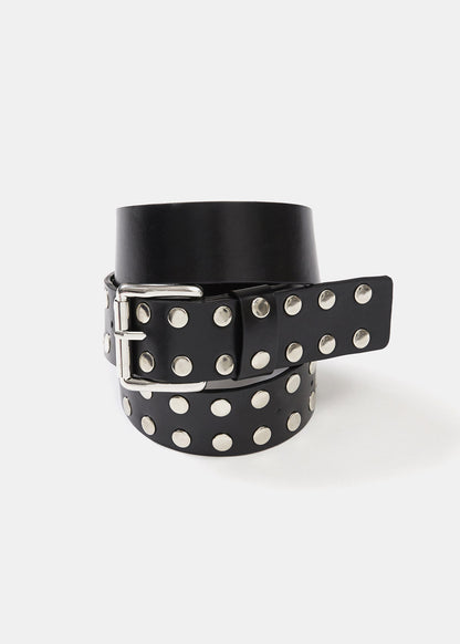 Double Studded Leather Belt / Black