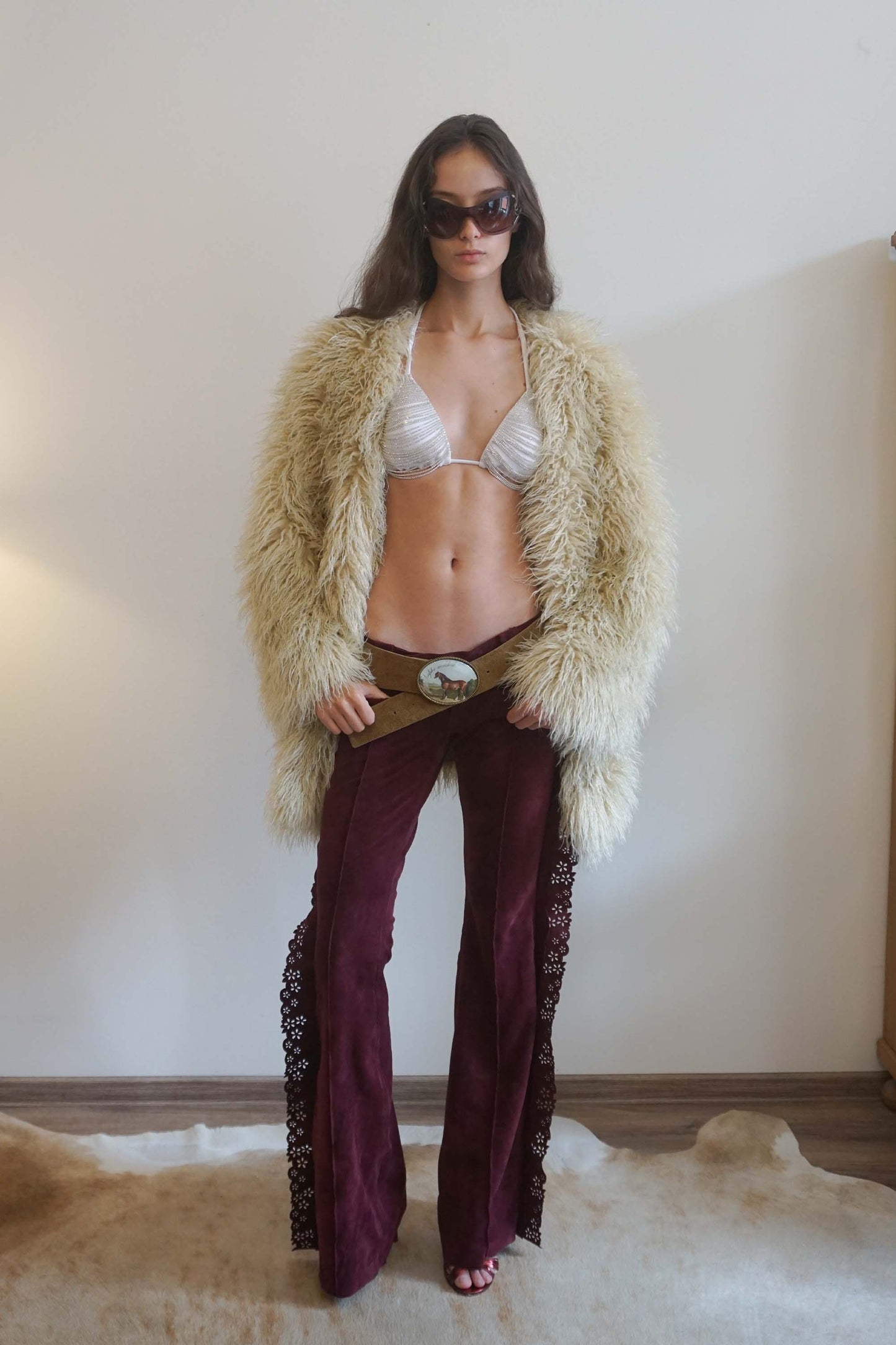 Faux Fur Middle Jacket Beige