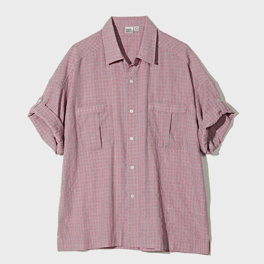 Classic Check Boxy Overfit Roll up Half Shirts Vintage Red