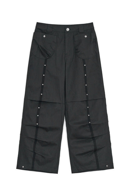 Star studed line pants (Black)