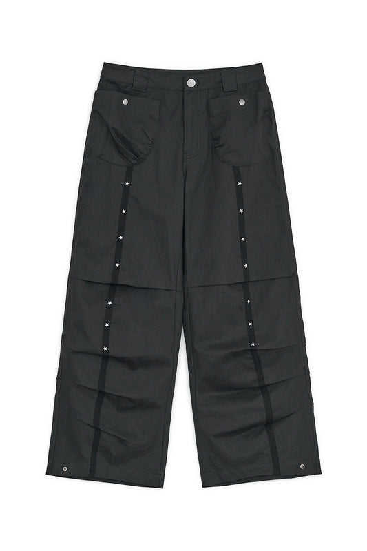 Star studed line pants (Black)
