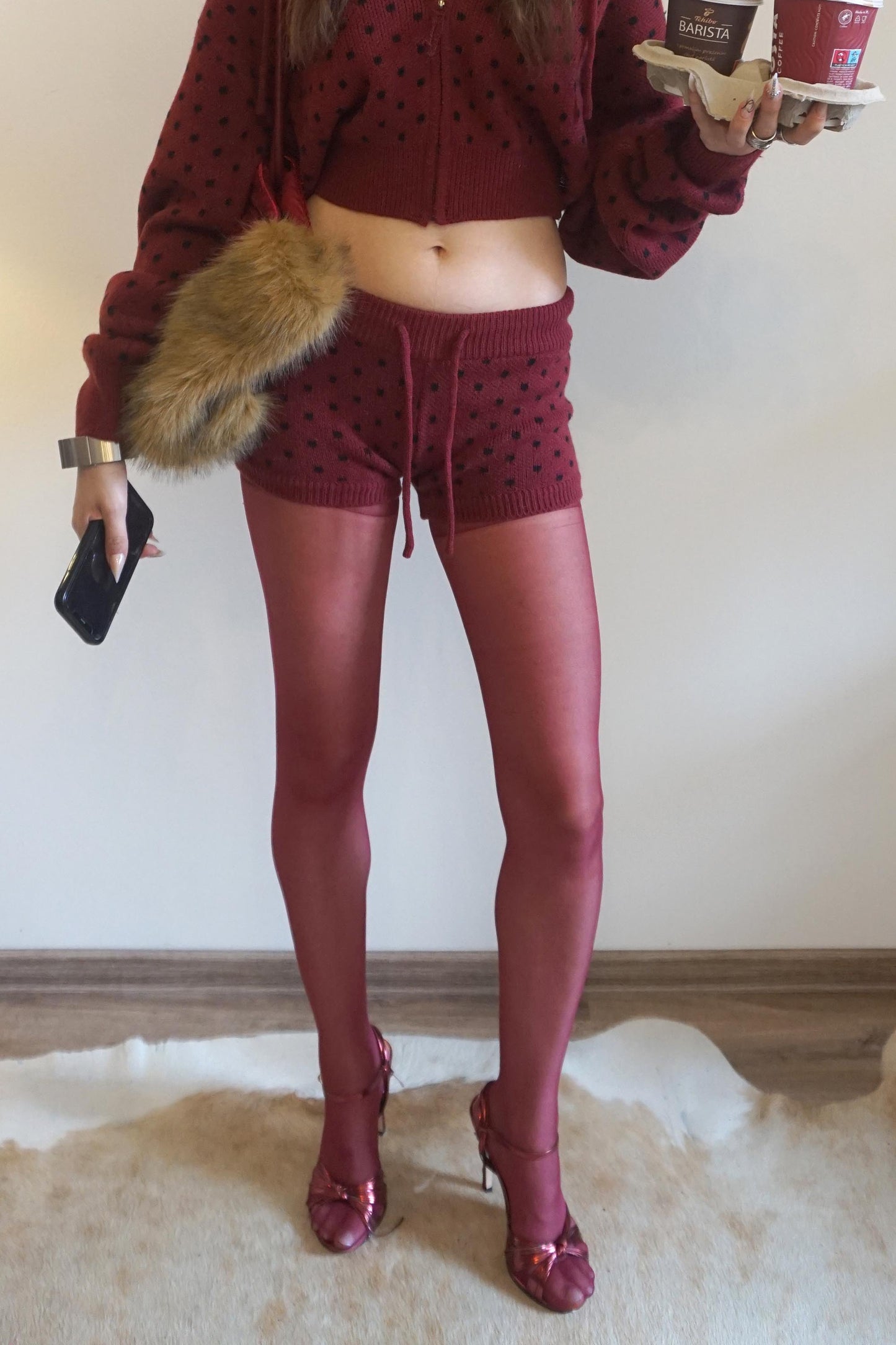 Snowflake Knit Shorts Ladybug