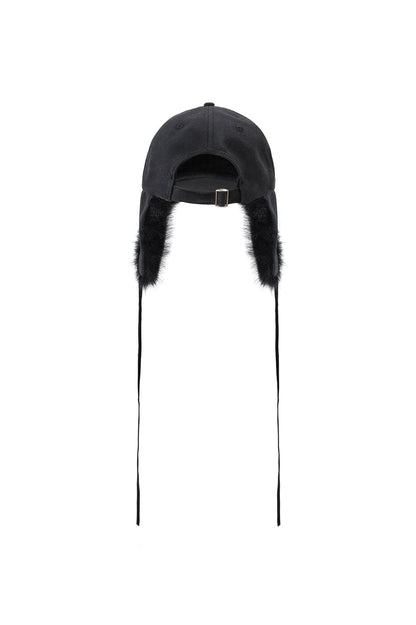 Fluffy Earflap Cap Black