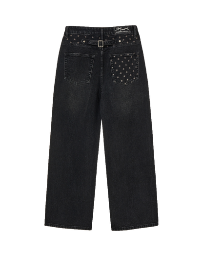 STAR POCKET DENIM PANTS [BLACK]