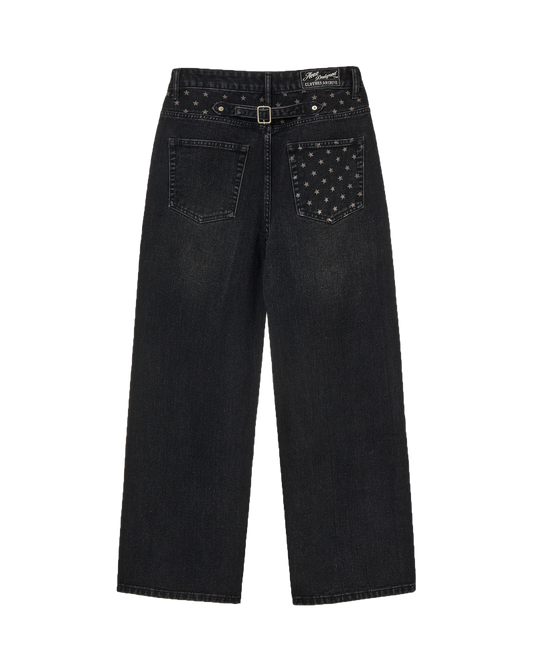 STAR POCKET DENIM PANTS [BLACK]