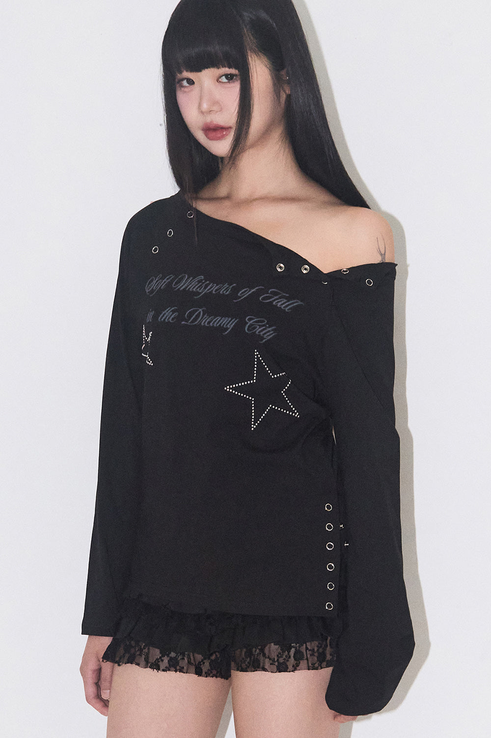 Lettering snap long sleeve black