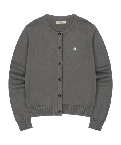FLOWER PLACKET CARDIGAN GREY