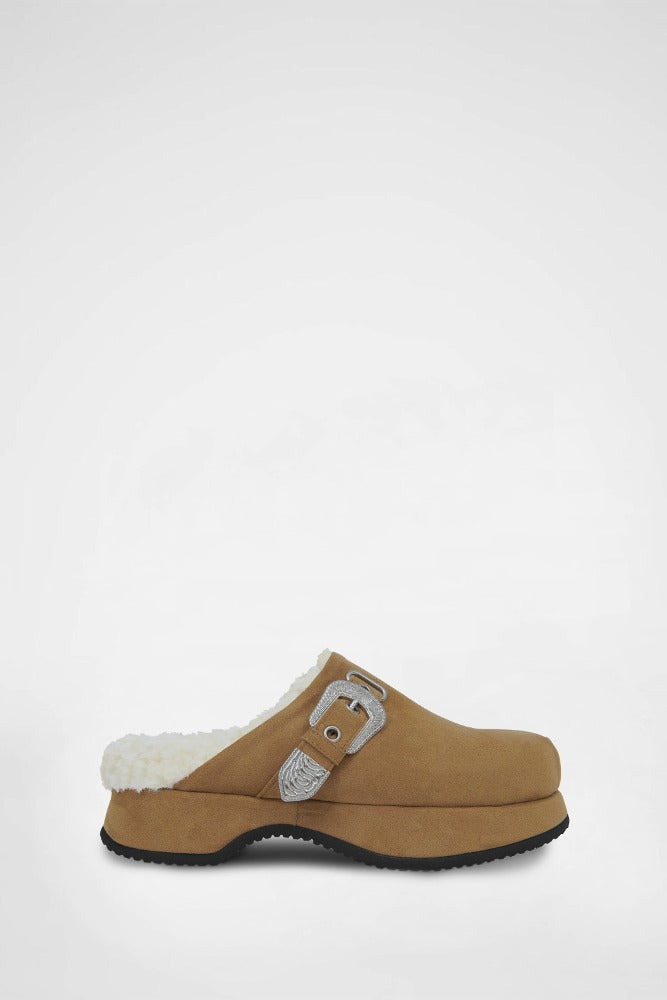 BUCKLE CLOG MULE / BEIGE(FUR) 